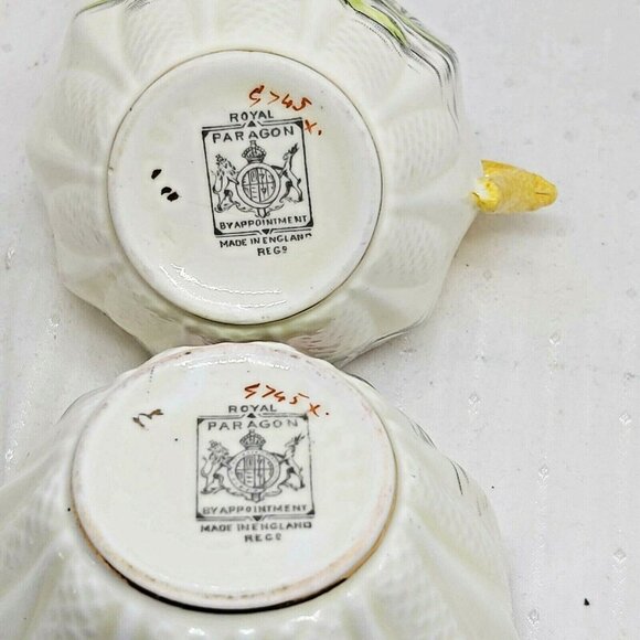 Royal Paragon By Appointment Sugar and Creamer Set-Lily Pads-Pink-Yellow-Weave - Picture 9 of 10